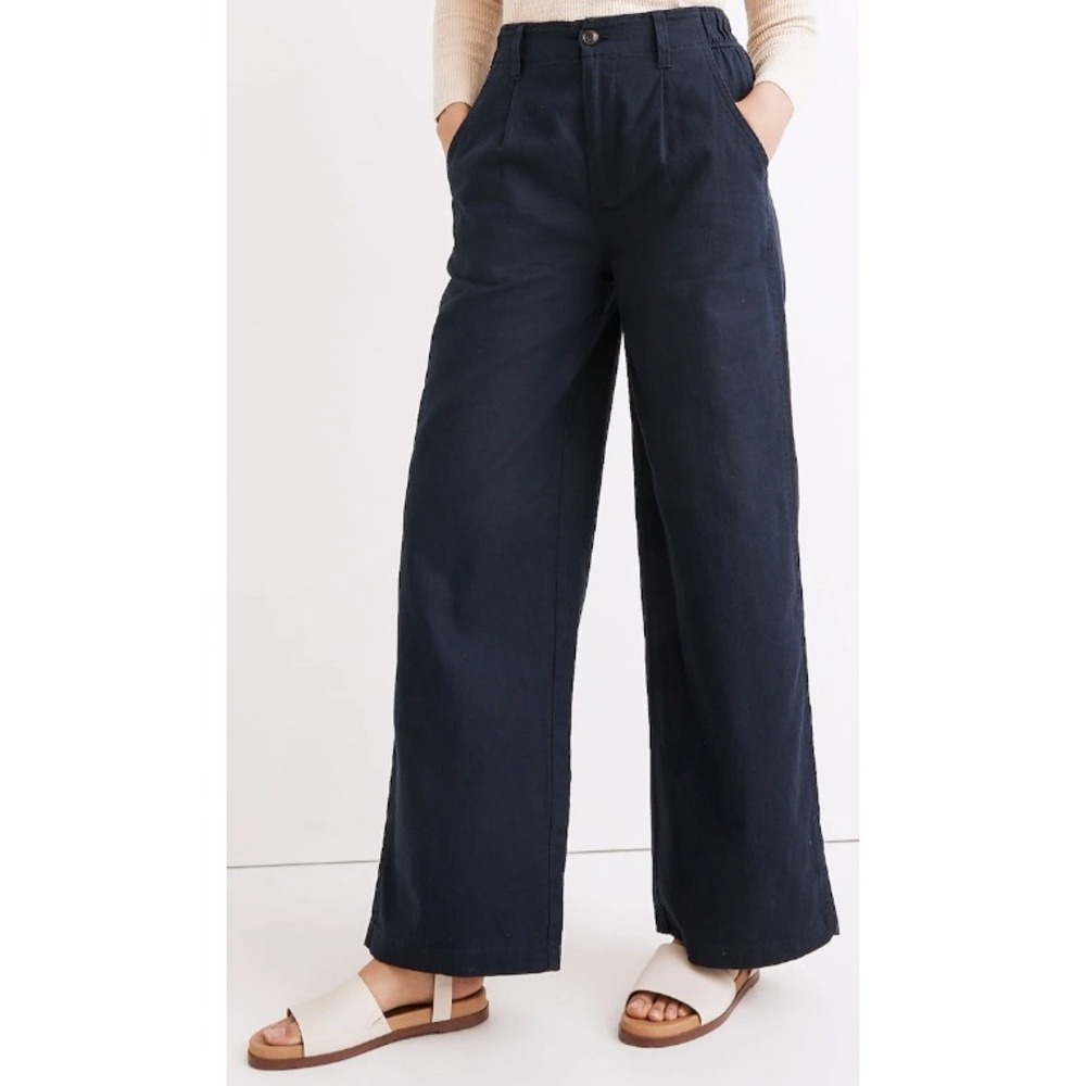 Madewell Pleated Wide Leg Pants Womens 00 Blue High Rise Casual Utility Trousers